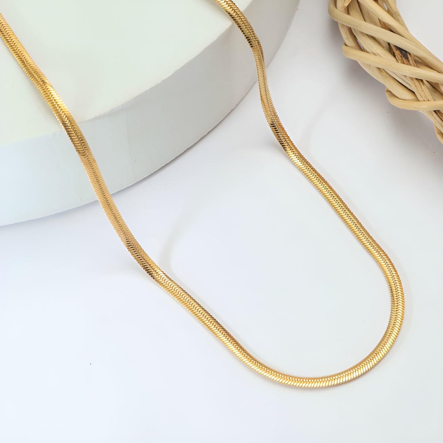 Flat Gold-Plated Unisex Chain for Men & Women | Premium Brass Necklace for Daily Wear | Trendy & Elegant Jewelry